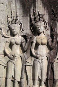 Detail of a bas relief of a temple on a Cambodia culinary tour