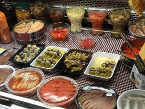 Olives at market during a foodie tour of Barcelona