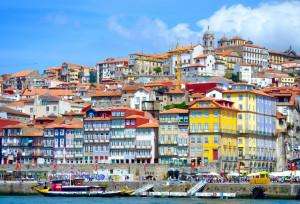 The city of Porto as seen from the water during a Porto wine tour.