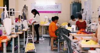 Sewing together at the WORK+SHELTER factory.